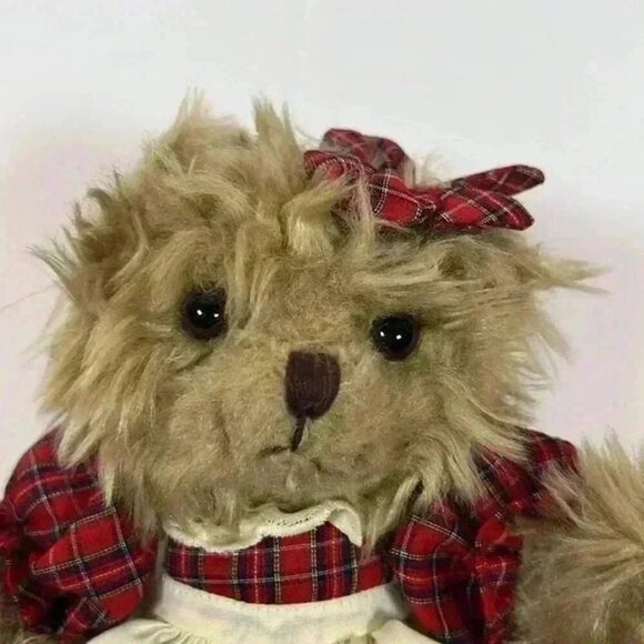 RUSS BERRIE BRITTANY JR. BEAR RED TARTAN PLAID DRESS W/APRON BOW 8" PLUSH TOY - Picture 3 of 7